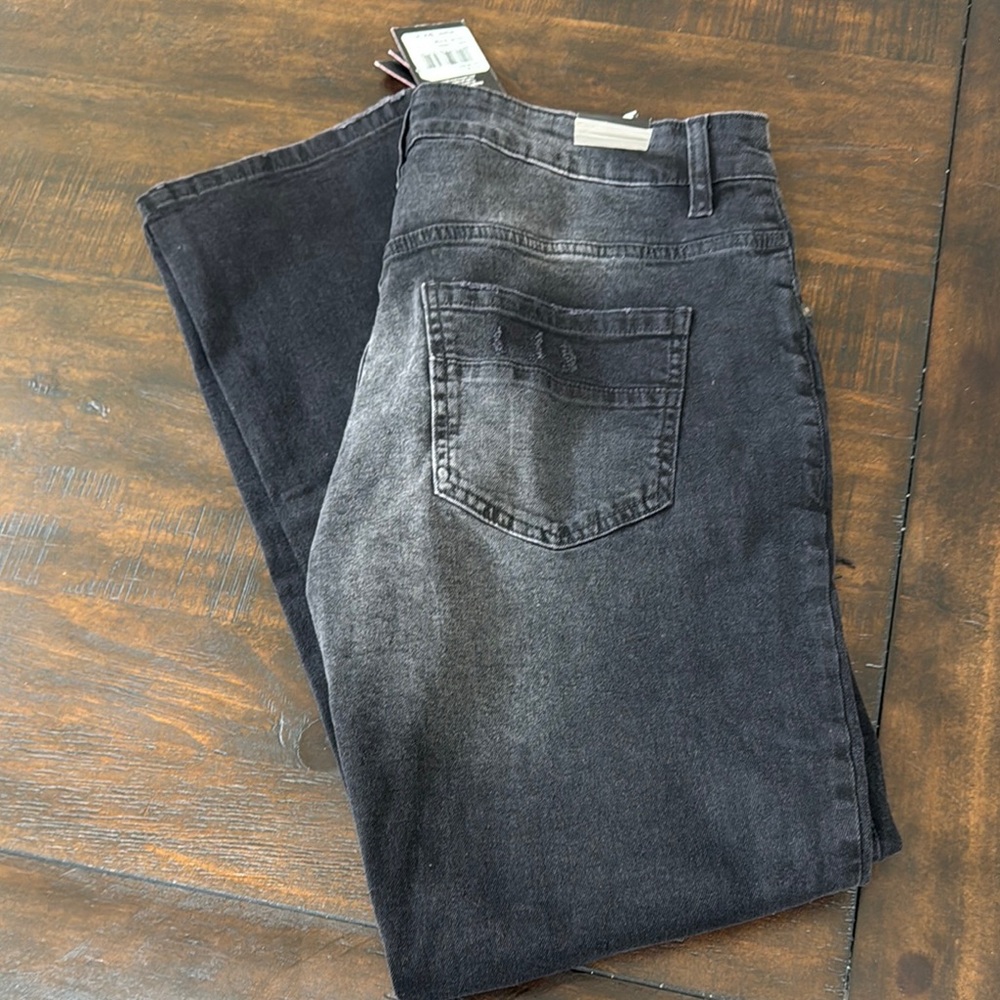 Society Black Straight-Leg Jeans with Distressed Finish